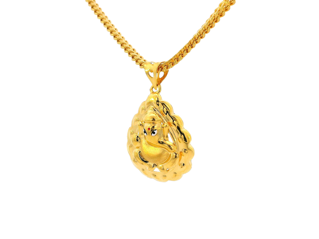 22k Yellow Gold Ganesh Pendant with Cubic Zirconia Accents