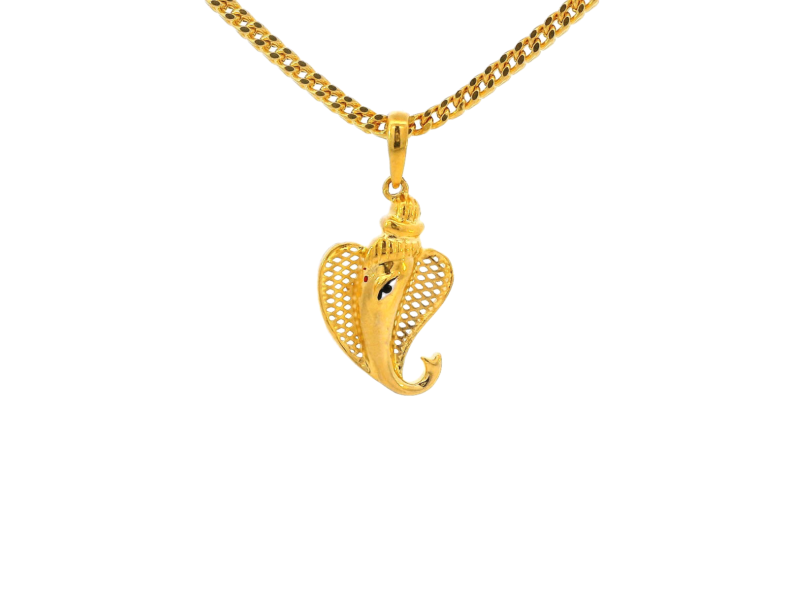 22k Yellow Gold Ganesh Pendant with Curved Leaf Design
