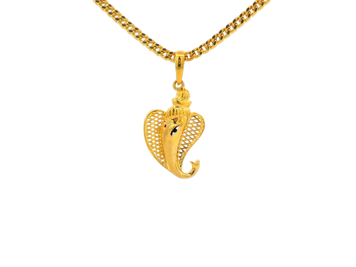22k Yellow Gold Ganesh Pendant with Curved Leaf Design