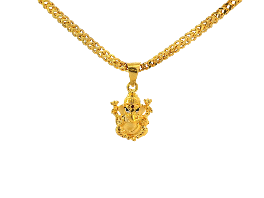 22k Yellow Gold Ganesh Pendant with Intricate Detailing
