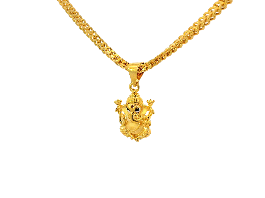 22k Yellow Gold Ganesh Pendant with Intricate Detailing