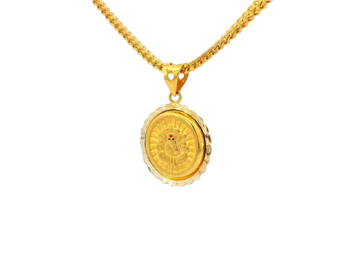 22k Yellow Gold Ganesh Pendant with Radiant Frame