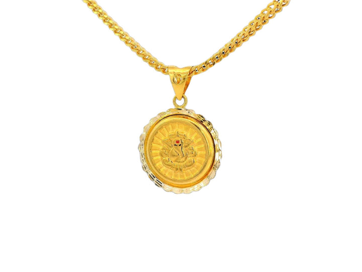 22k Yellow Gold Ganesh Pendant with Radiant Frame