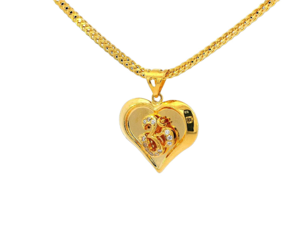 22k Yellow Gold Heart Pendant with Om Symbol and Cubic Zirconia