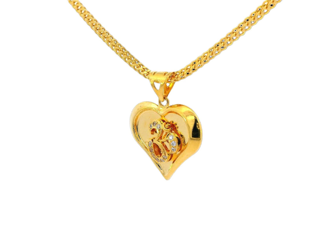 22k Yellow Gold Heart Pendant with Om Symbol and Cubic Zirconia Accents