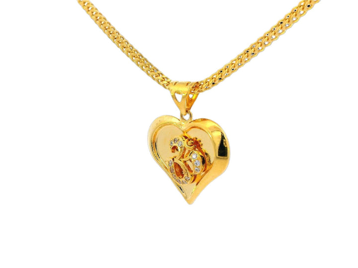 22k Yellow Gold Heart Pendant with Om Symbol and Cubic Zirconia Accents