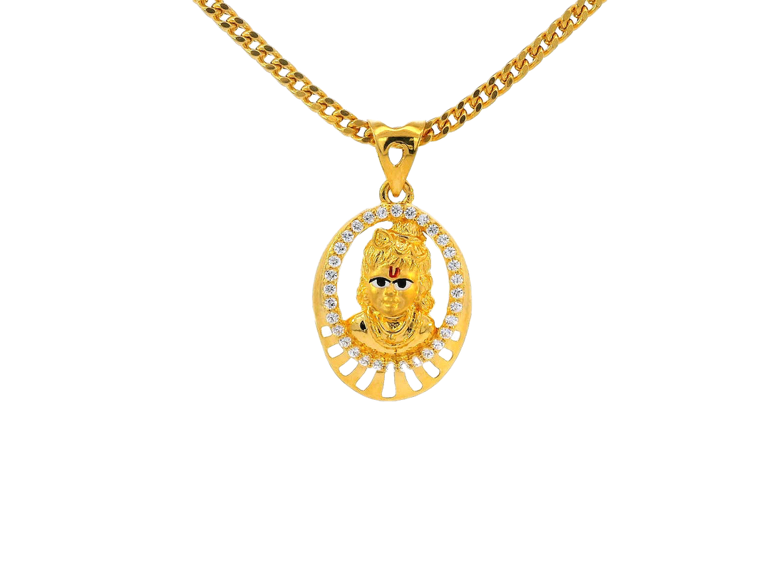 22k Yellow Gold Krishna Pendant with Cubic Zirconia Accents