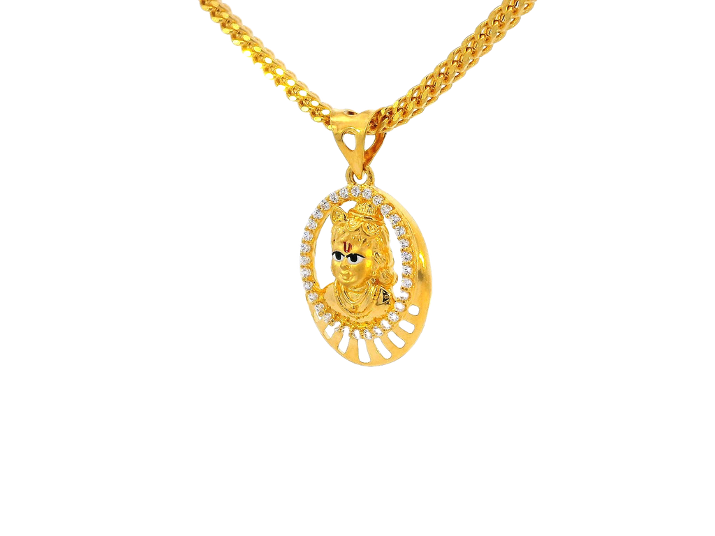22k Yellow Gold Krishna Pendant with Cubic Zirconia Accents