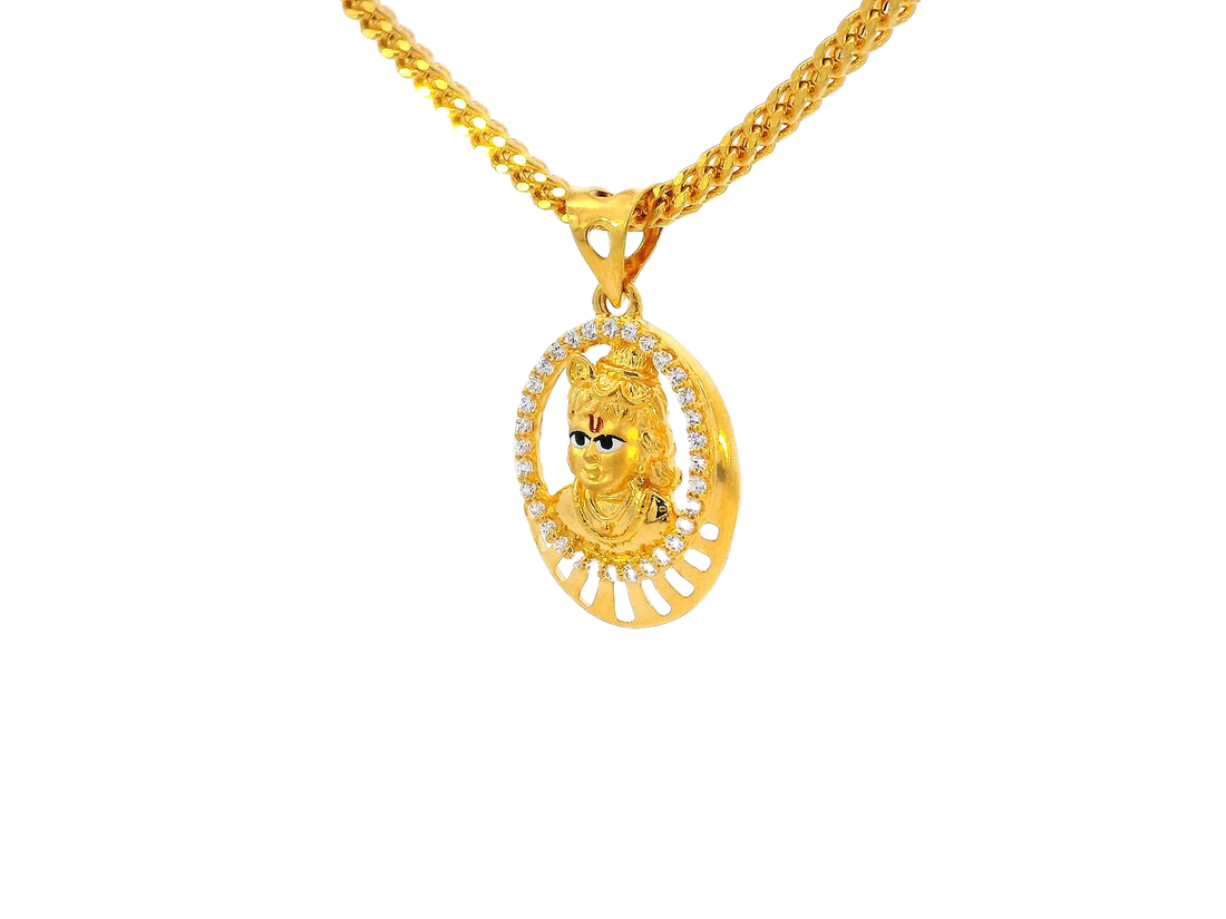 22k Yellow Gold Krishna Pendant with Cubic Zirconia Accents