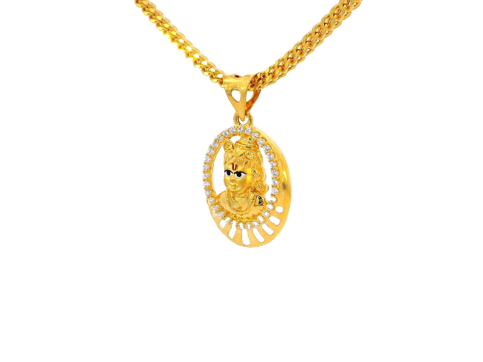 22k Yellow Gold Krishna Pendant with Cubic Zirconia Accents