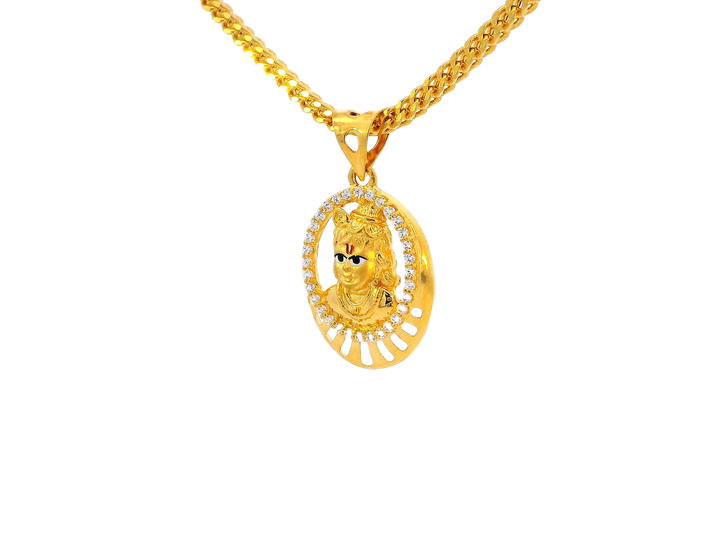 22k Yellow Gold Krishna Pendant with Cubic Zirconia Accents