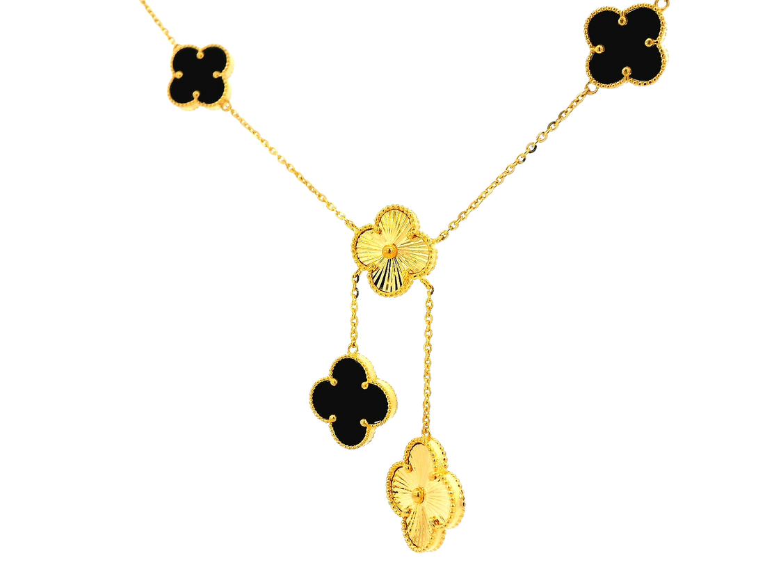 22k Yellow Gold Necklace with Black Stone Accents