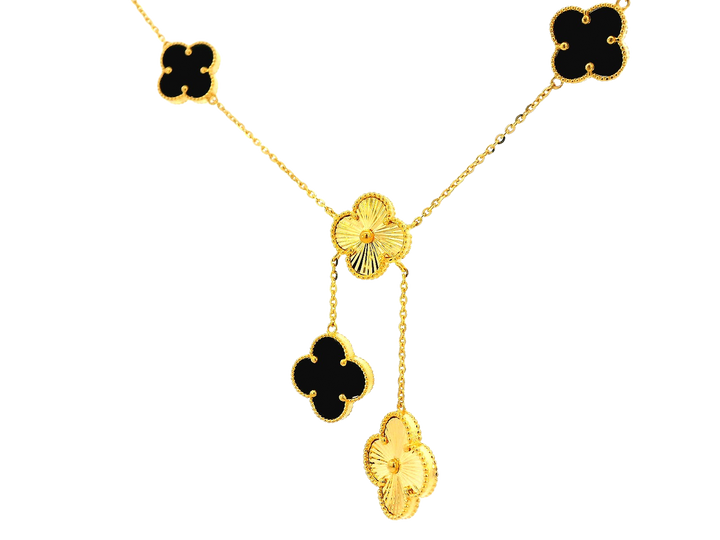 22k Yellow Gold Necklace with Black Stone Accents