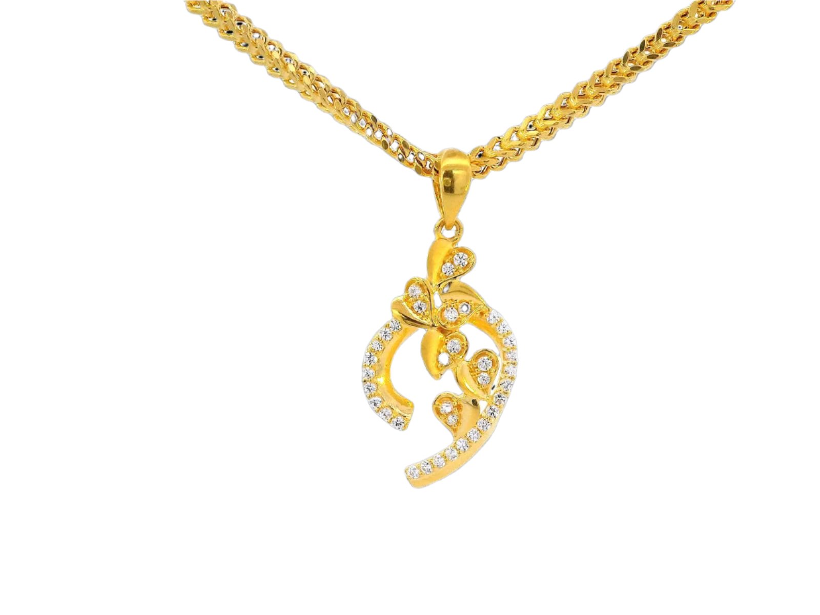 22k Yellow Gold Om Pendant with Cubic Zirconia Floral Accents