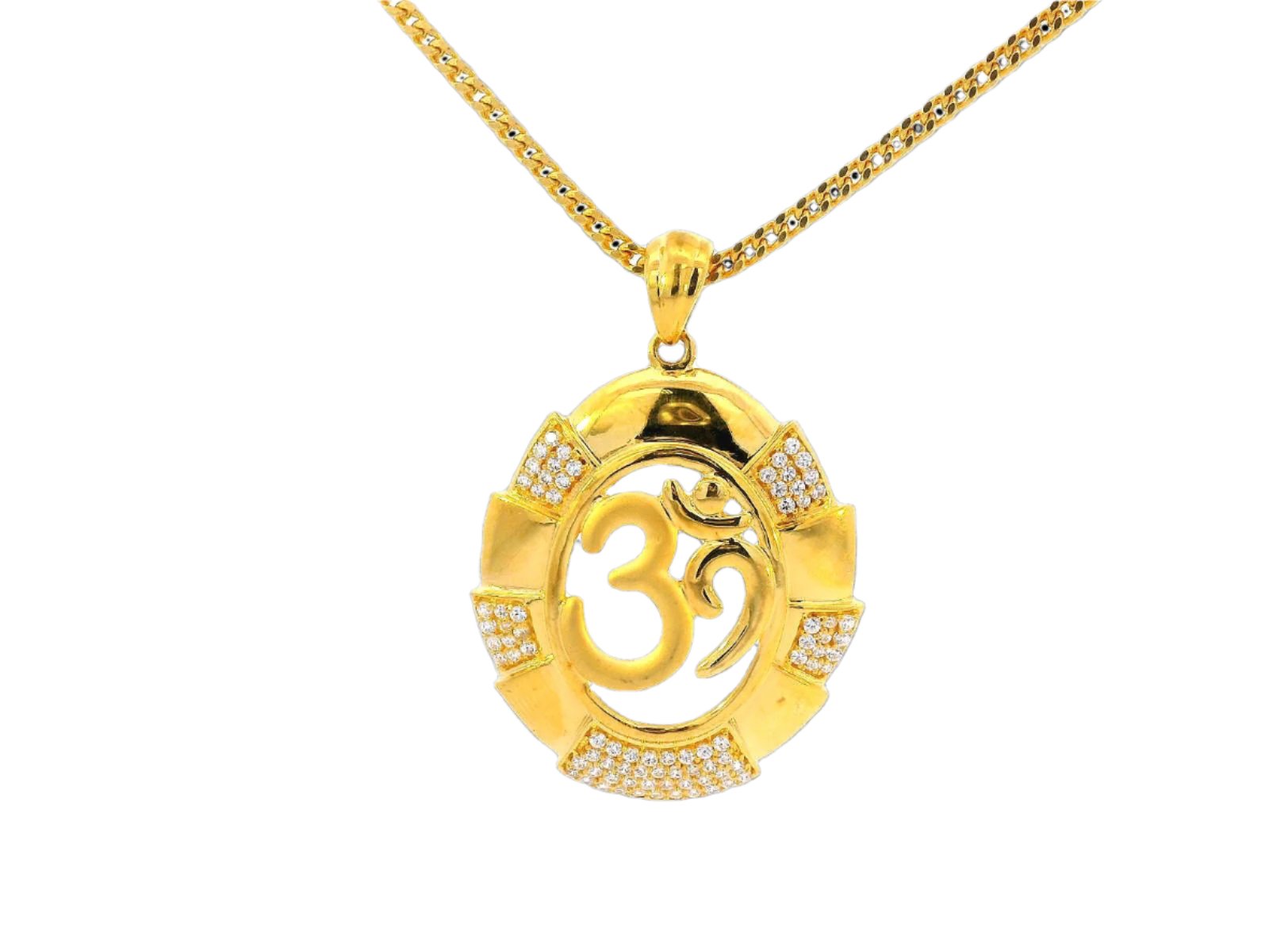 22k Yellow Gold Om Pendant with Cubic Zirconia Studded Frame