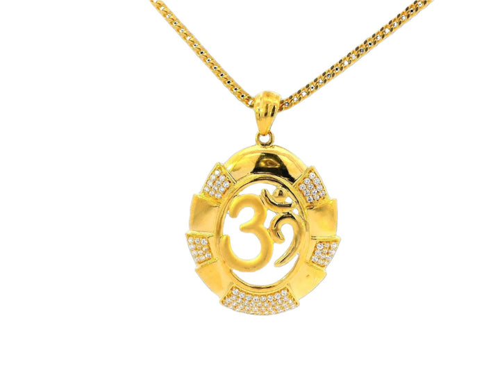 22k Yellow Gold Om Pendant with Cubic Zirconia Studded Frame