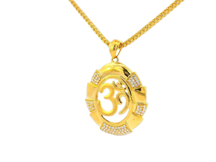 22k Yellow Gold Om Pendant with Cubic Zirconia Studded Frame