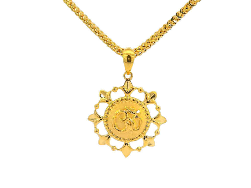 22k Yellow Gold Om Pendant with Ornate Sunburst Design