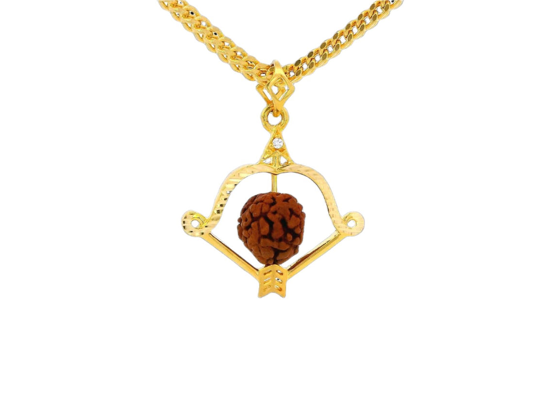 22k Yellow Gold Rudraksha Pendant with Archery Design and Cubic Zirconia Accents