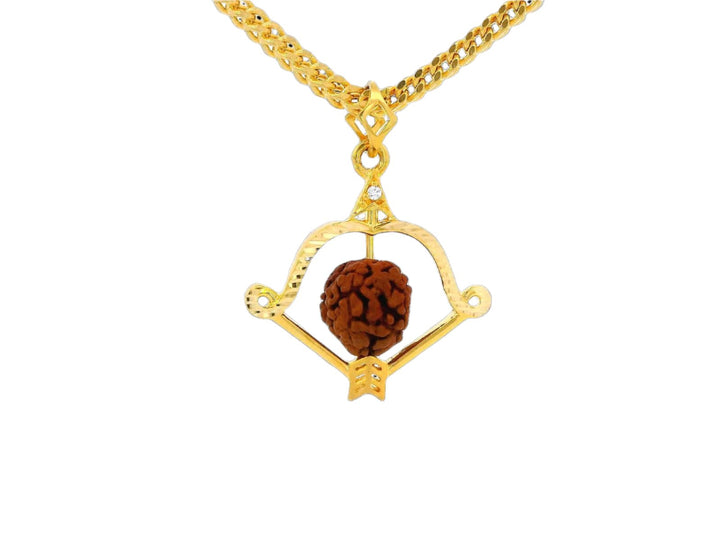 22k Yellow Gold Rudraksha Pendant with Archery Design and Cubic Zirconia Accents