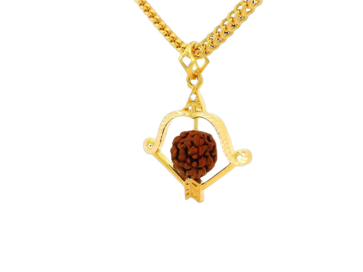 22k Yellow Gold Rudraksha Pendant with Archery Design and Cubic Zirconia Accents