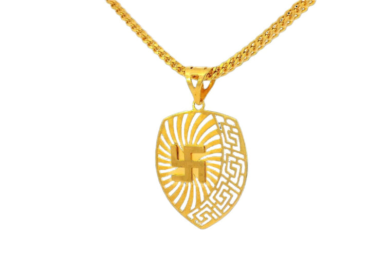 22k Yellow Gold Swastika Pendant with Intricate Cutout Design