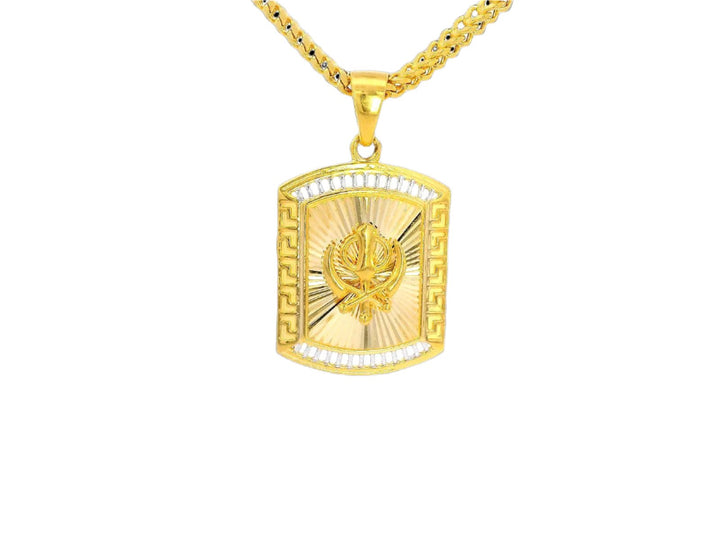 22k Yellow and White Gold Khanda Pendant with Decorative Frame