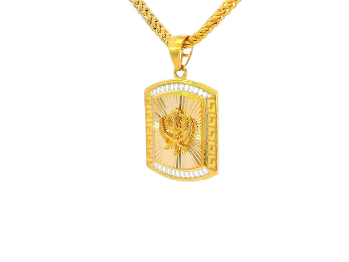 22k Yellow and White Gold Khanda Pendant with Decorative Frame