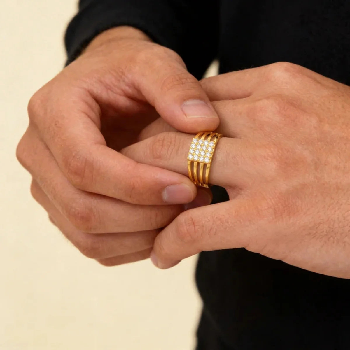 22K Yellow Gold Cubic Zirconia Statement Ring