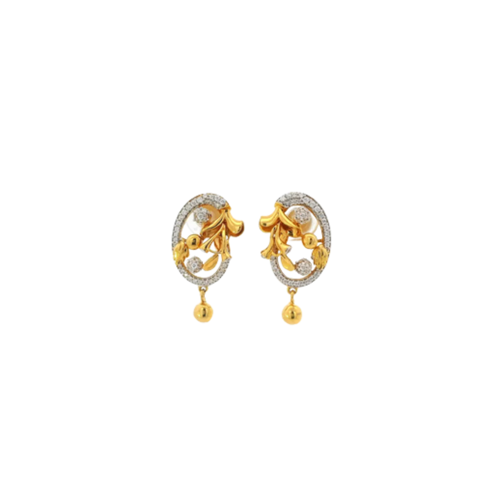 22K Yellow Gold CZ Stud Earrings | Premium Stone Tops