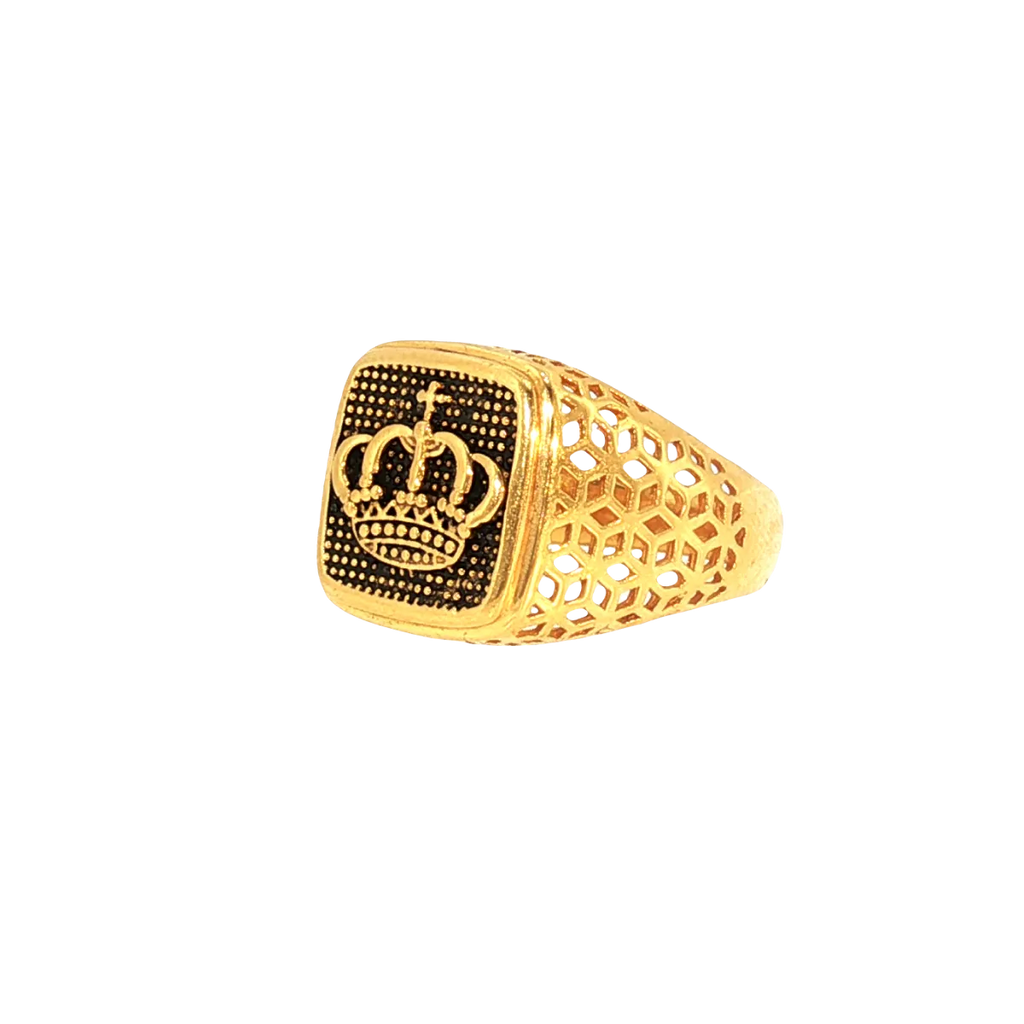22K Men’s Yellow Gold Fancy Ring – 7.4g, Polished Finish, Resizable, Size 10.5