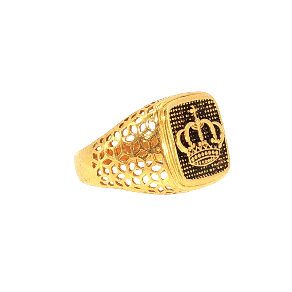 22K Men’s Yellow Gold Fancy Ring – 7.4g, Polished Finish, Resizable, Size 10.5