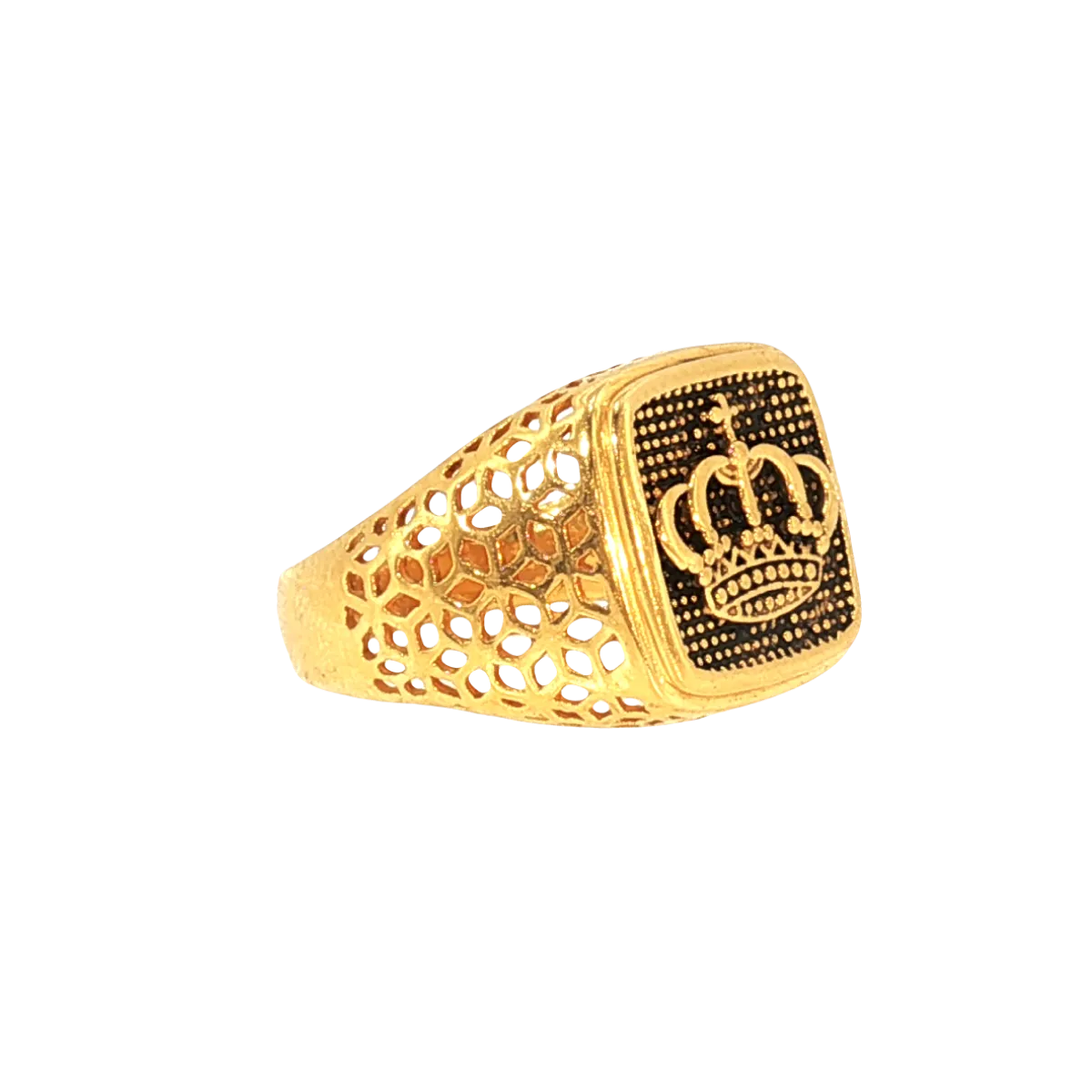 22K Men’s Yellow Gold Fancy Ring – 7.4g, Polished Finish, Resizable, Size 10.5