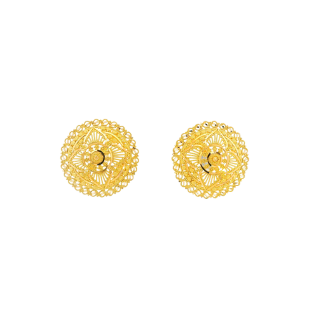 22K Yellow Gold Traditional Stud Earrings | Heavy Luxury Polished Tops