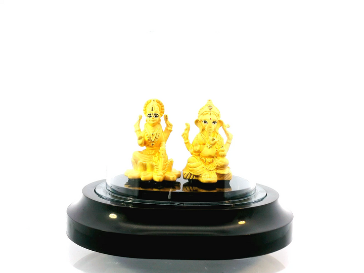 24k Gold Yellow Finish Lakshmi & Ganesh Symbol Figurine Set