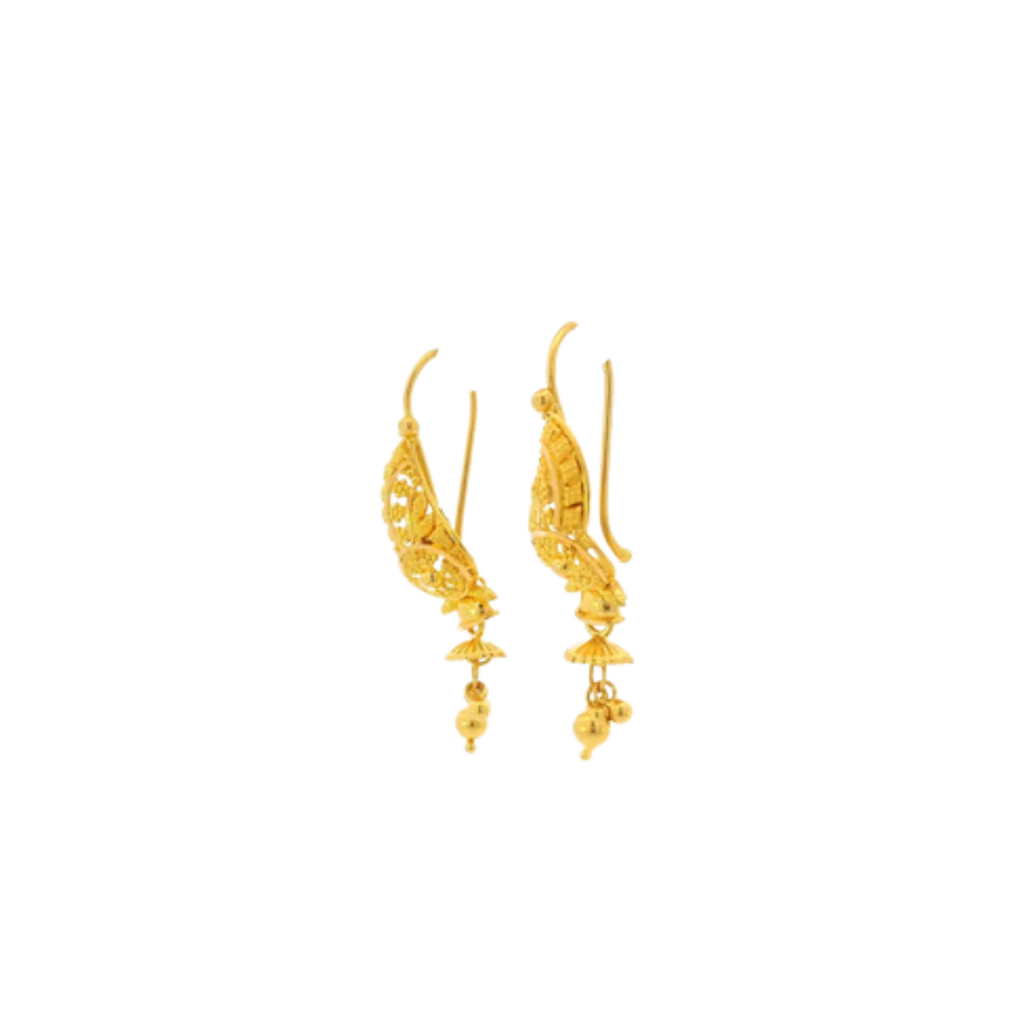 22K Yellow Gold Traditional Hanging Earrings | Elegant Long Drop Design