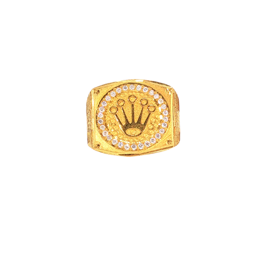 22K Men’s Yellow Gold Stone Ring with Cubic Zirconia – 9.5g, Resizable, Size 9