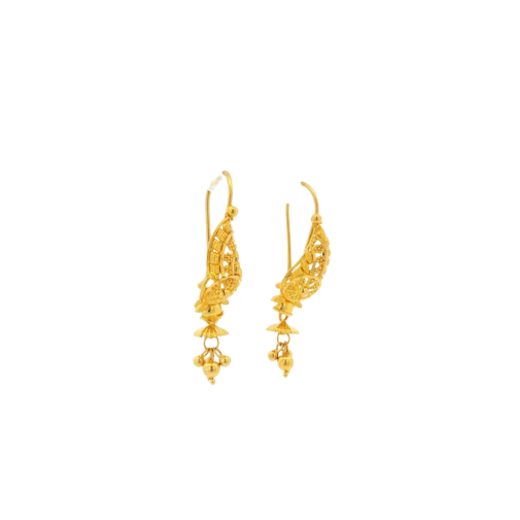 22K Yellow Gold Traditional Hanging Earrings | Elegant Long Drop Design