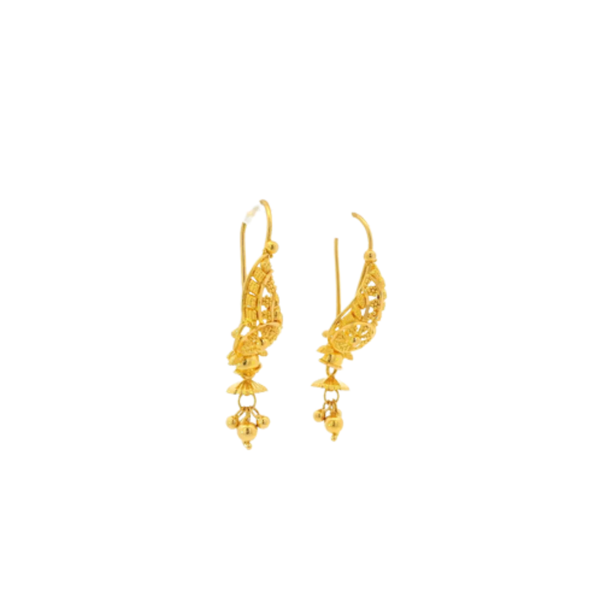 22K Yellow Gold Traditional Hanging Earrings | Elegant Long Drop Design