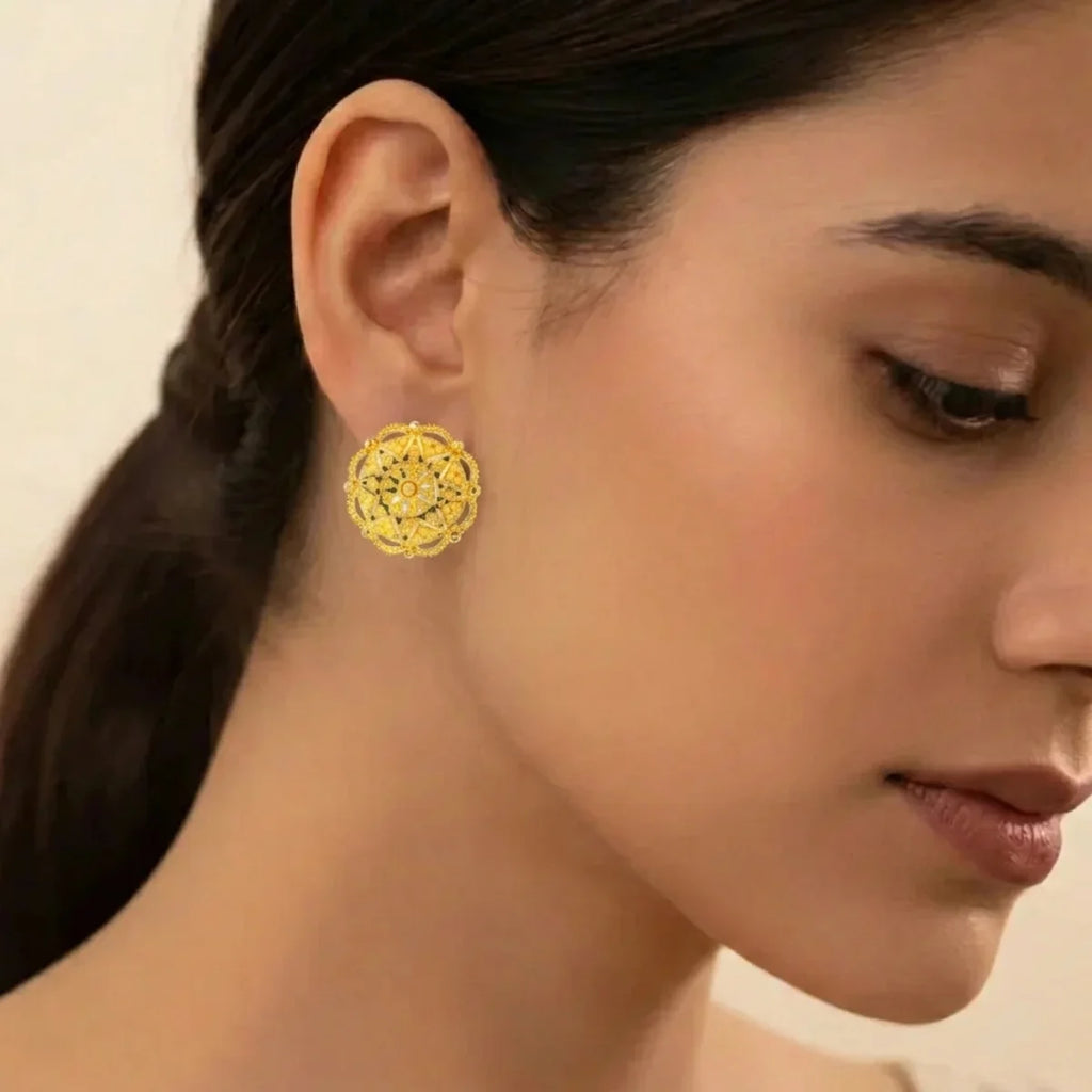22K Yellow Gold Traditional Stud Earrings | Heavy Premium Polished Tops