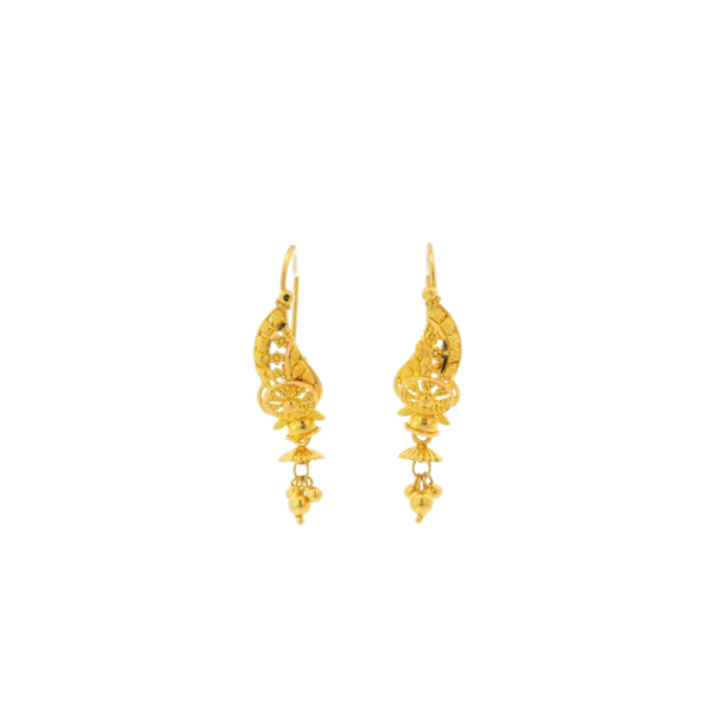 22K Yellow Gold Traditional Hanging Earrings | Elegant Long Drop Design
