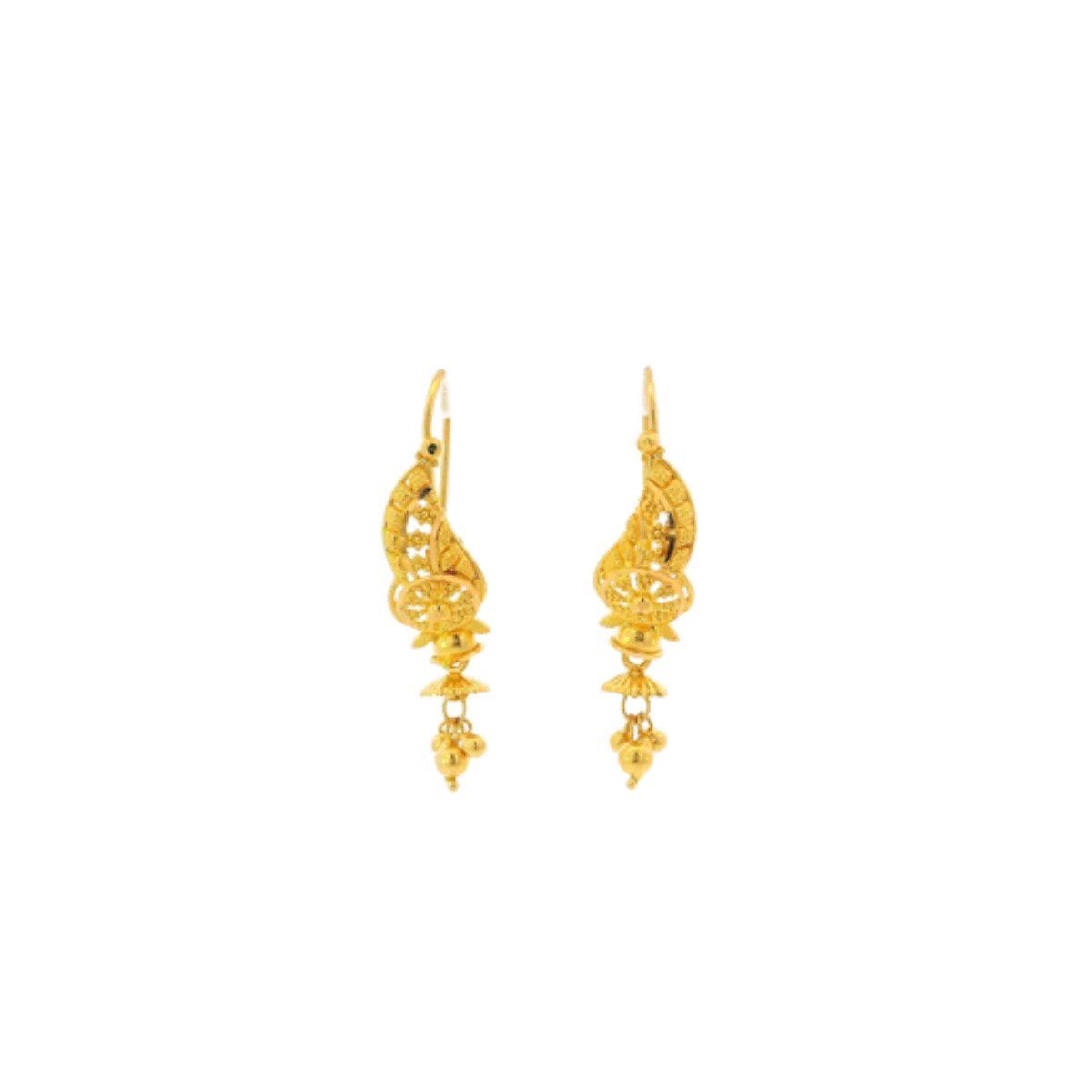 22K Yellow Gold Traditional Hanging Earrings | Elegant Long Drop Design