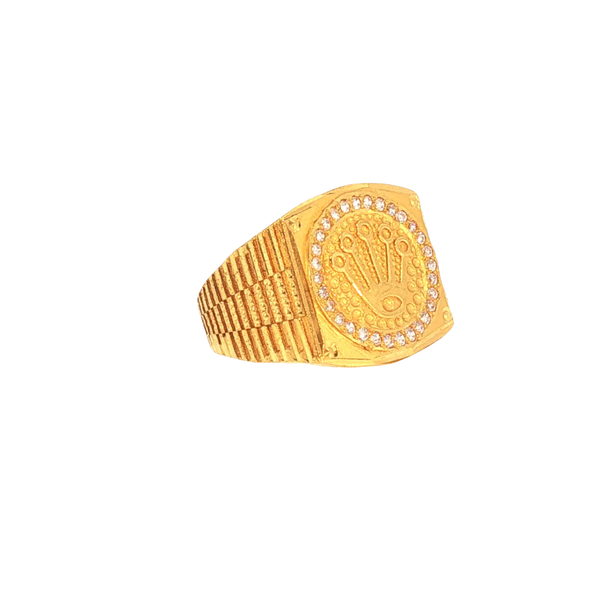 22K Men’s Yellow Gold Stone Ring with Cubic Zirconia – 9.5g, Resizable, Size 9