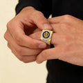 22K Yellow Gold Khanda Ring with Cubic Zirconia Accents