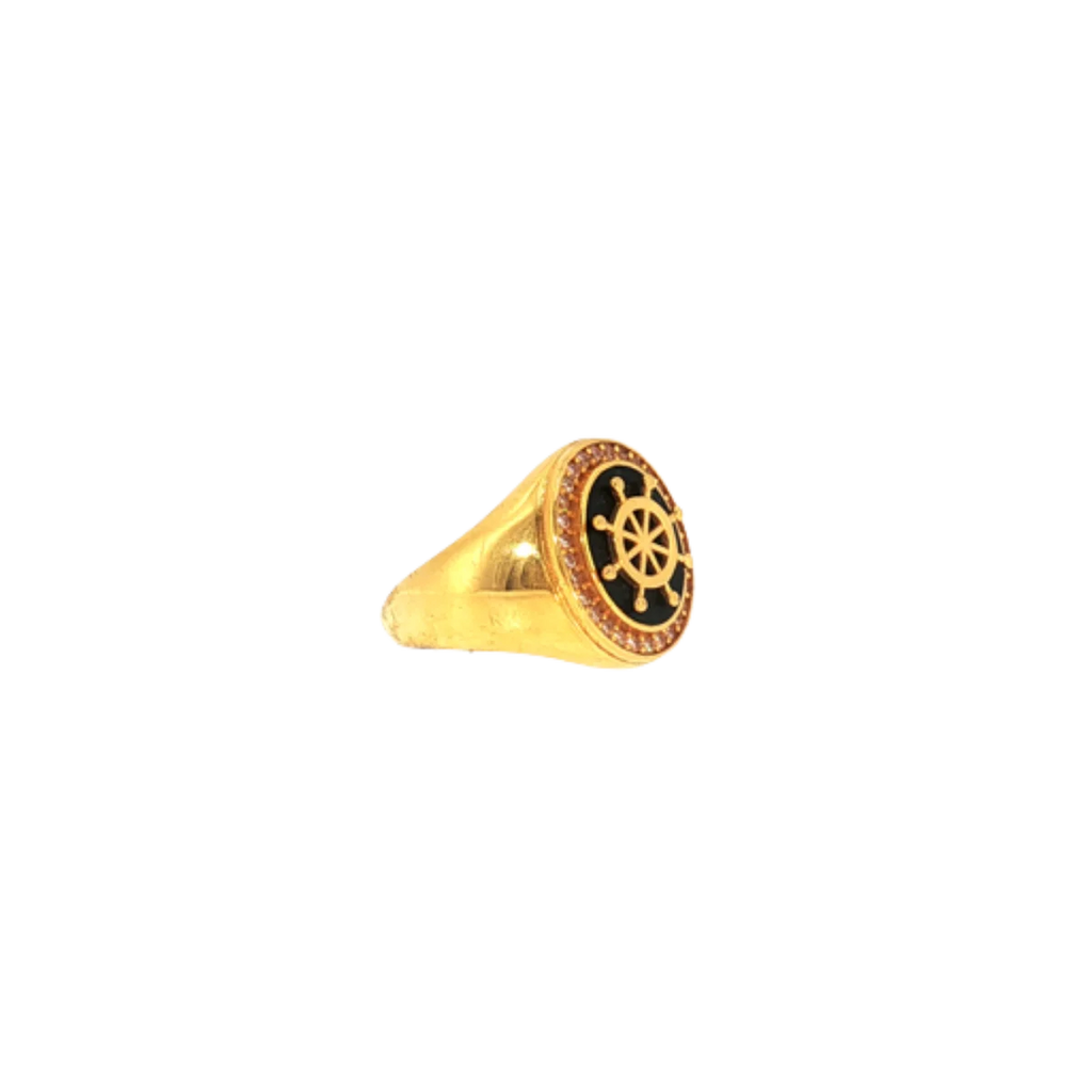 21K Yellow Gold CZ Men’s Ring | Elegant Stone Designer Band