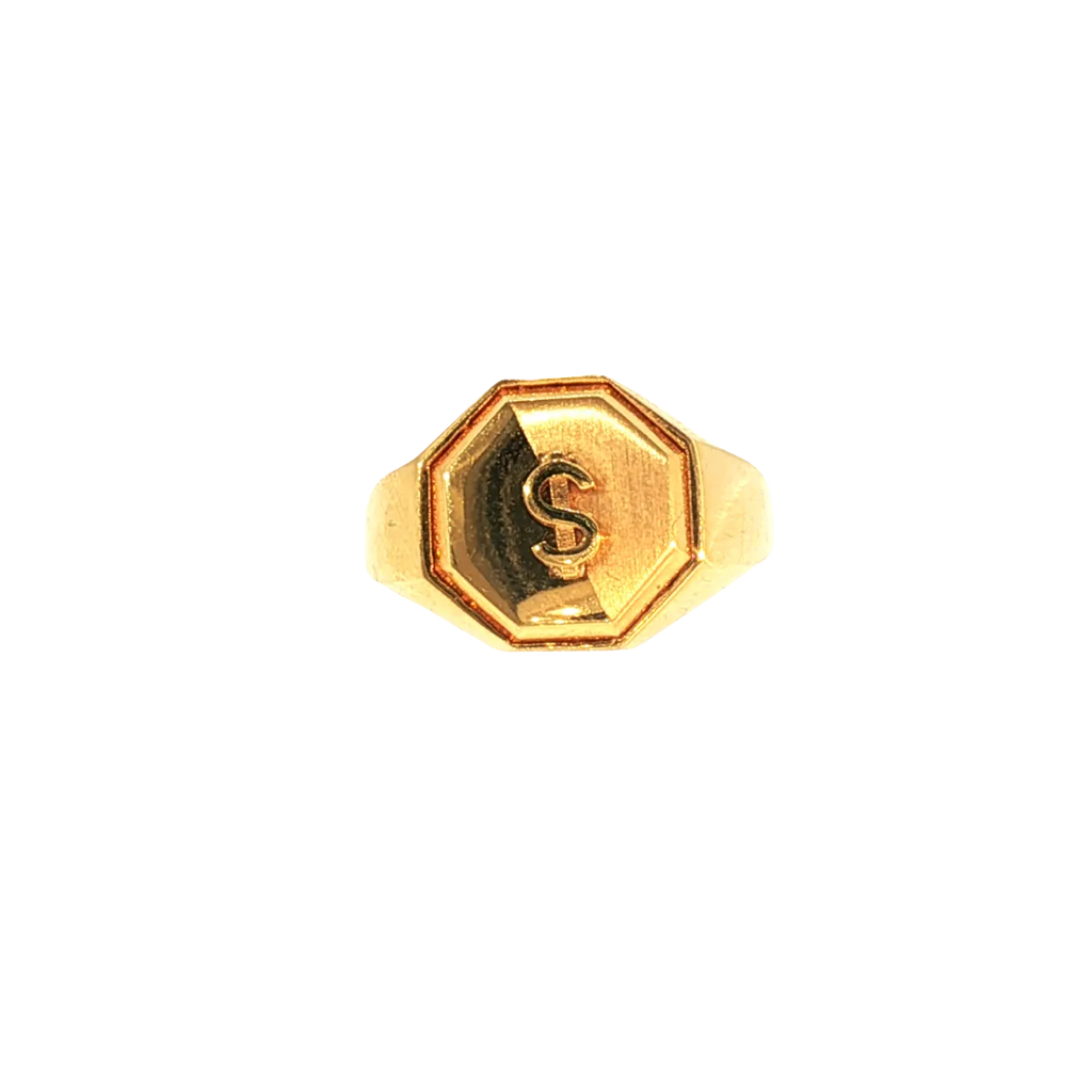 21K Men’s Yellow Gold Fancy Ring – 6.4g, Polished Finish, Resizable, Size 10