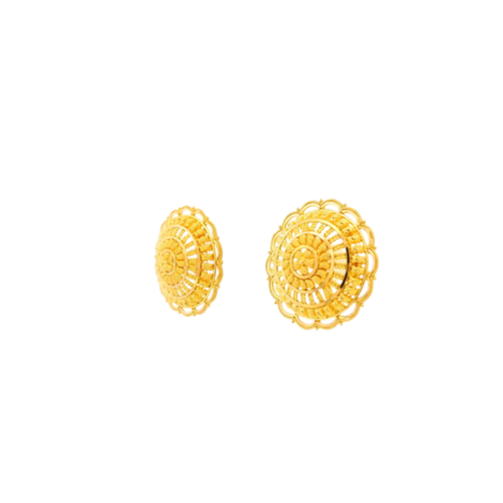 22K Yellow Gold Traditional Stud Earrings | Heavy Luxury Polished Tops