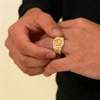 22K Yellow Gold Om CZ Men’s Ring | Spiritual Stone Designer Band