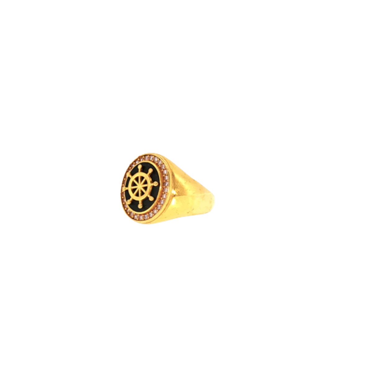 21K Yellow Gold CZ Men’s Ring | Elegant Stone Designer Band