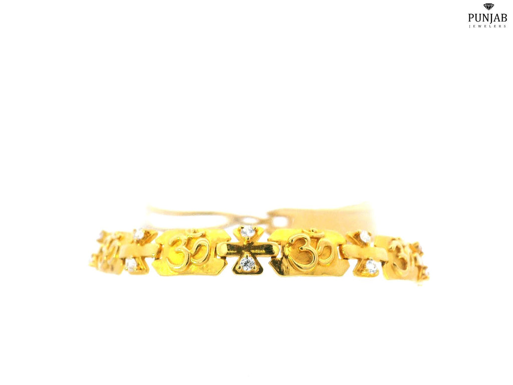2K Yellow Gold Bracelet with "Om" Symbols and Cubic Zirconia Accents